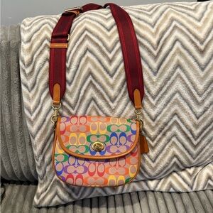 Coach Willow Saddle Bag In Rainbow Signature Canvas with matching wallet